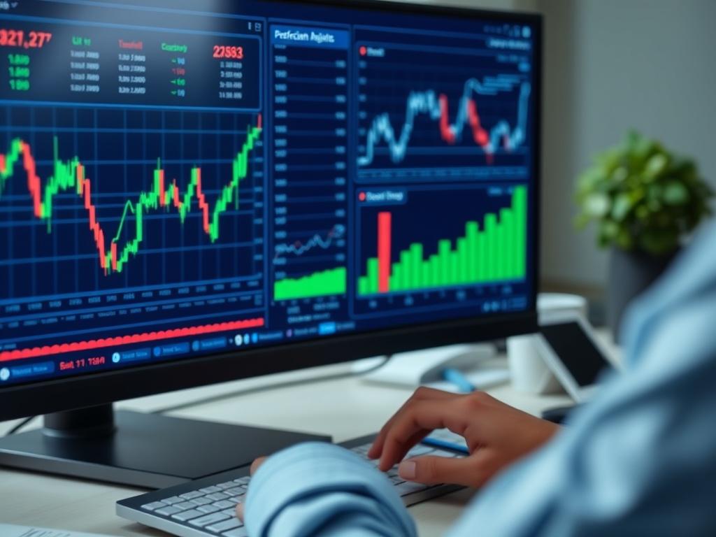 A close up shot of a financial analyst reviewing charts