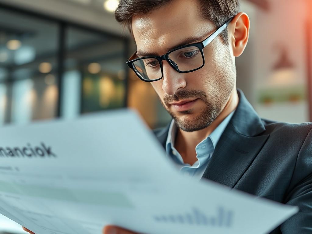 A close up shot of a business professional analyzing financial