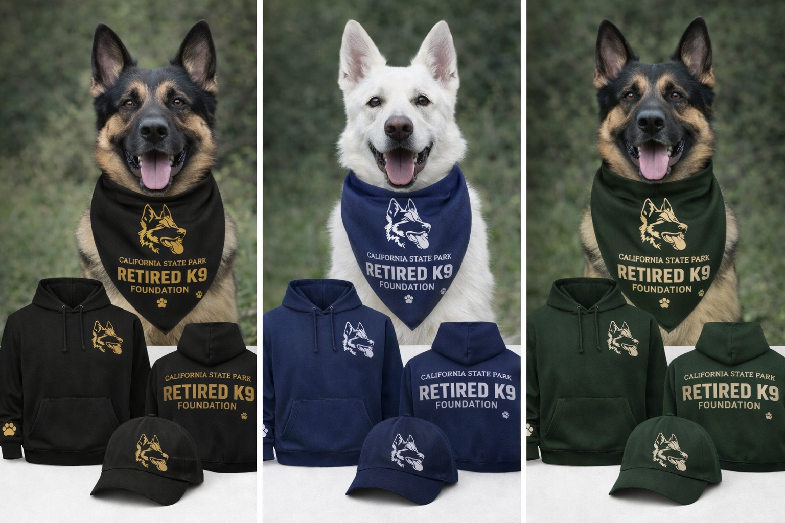 Retired K9 Hoodie Collection - K9s modeling premium hoodies