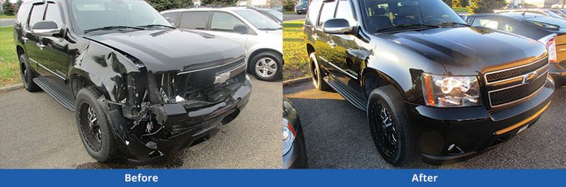 Professional restoration of front-end damage from car collision