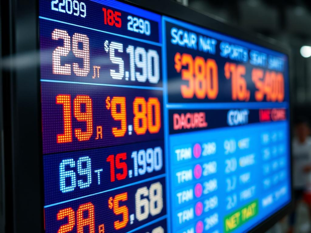 A close up shot of a digital scoreboard displaying live