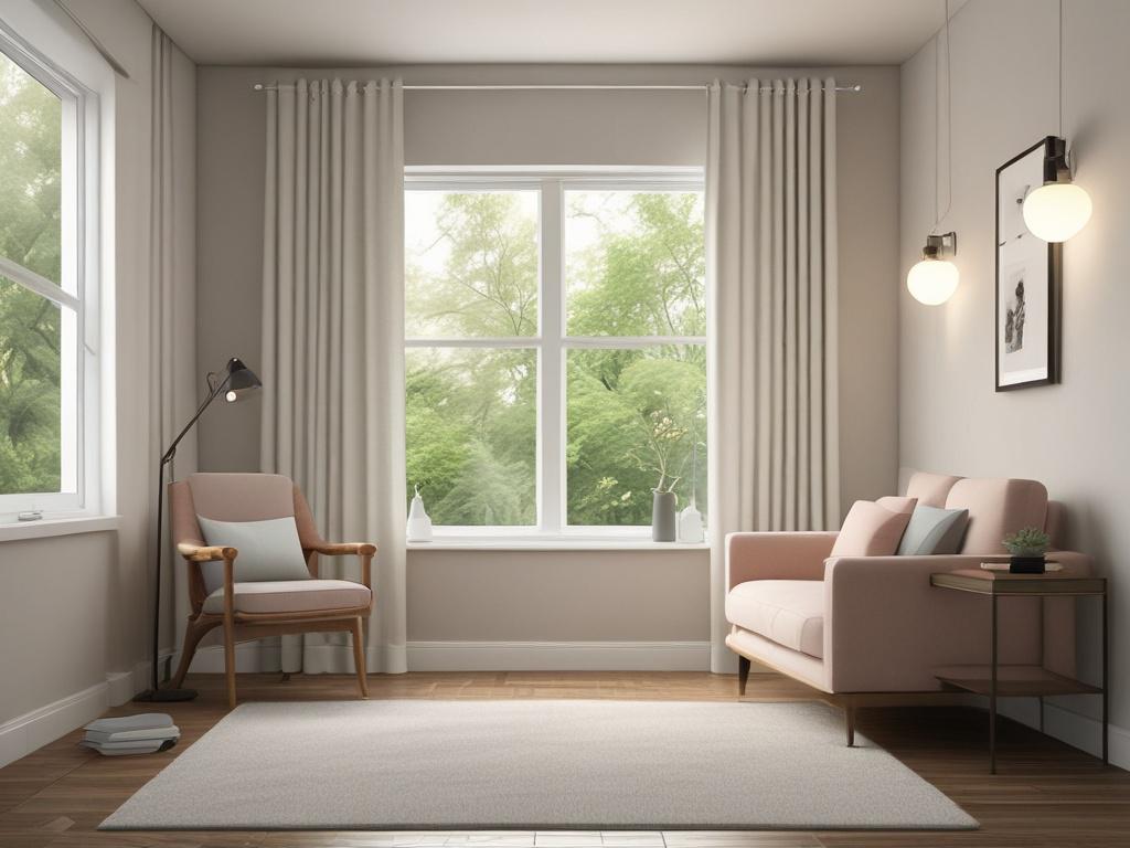a serene therapy room with a comfortable chair, soft lighting,