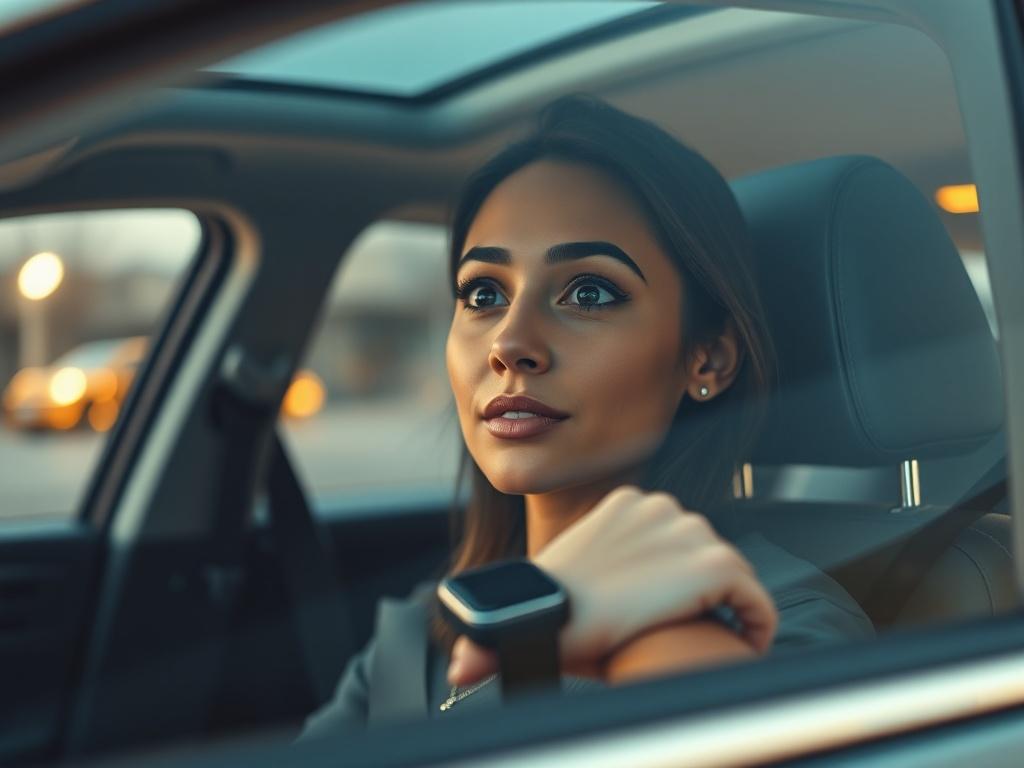 A close up of a woman looking reassured while riding