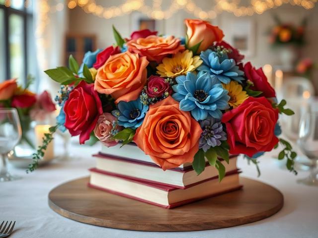 **AI Image Generation Prompt:**

Create a realistic high-resolution photo that captures the essence of preparing for the next wedding season. The composition should be simple and clear, focusing exclusively on a beautifully arranged wedding inspiration setup that embodies fresh and bold colors. 

The subject of the image should be a single, elegant wedding display featuring a striking centerpiece. This centerpiece could be a vibrant floral arrangement incorporating bold hues like deep reds, bright blues, an