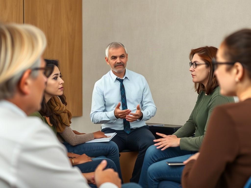 An inspiring advocacy training session in progress, with participants actively engaging in group discussions and role-playing scenarios. A passionate trainer leads the session, showcasing a diverse group of attendees focused on learning advocacy skills in a dynamic and supportive environment.