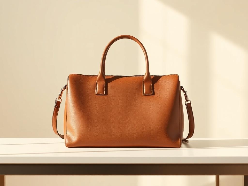 A high resolution image of a single elegant leather handbag