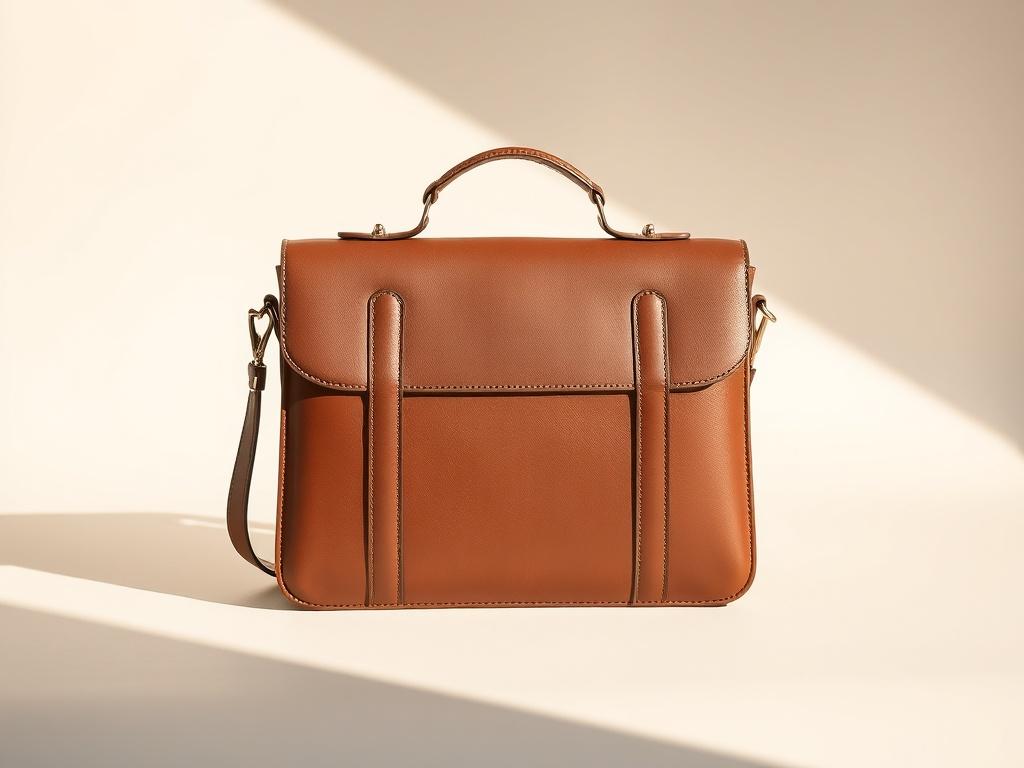 A minimalist high resolution image of a premium leather satchel,