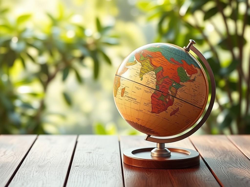 A minimalist travel themed image featuring a globe on a