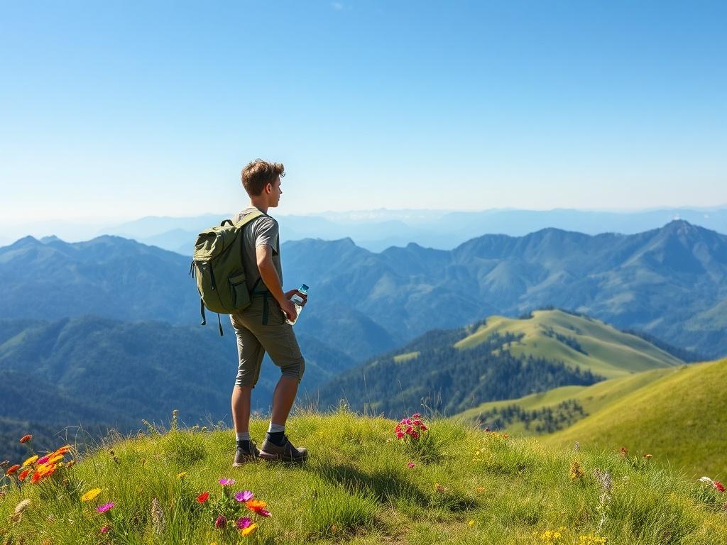 Create a realistic, high resolution featuring a single traveler standing