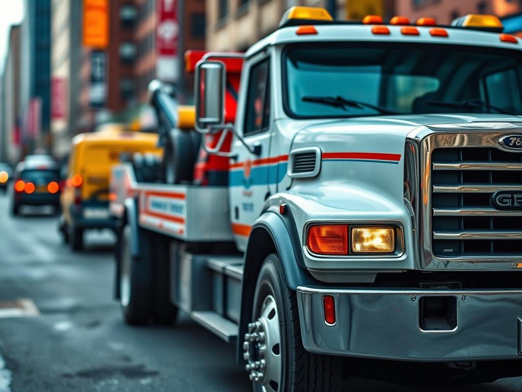 A close up shot of a tow truck in action,