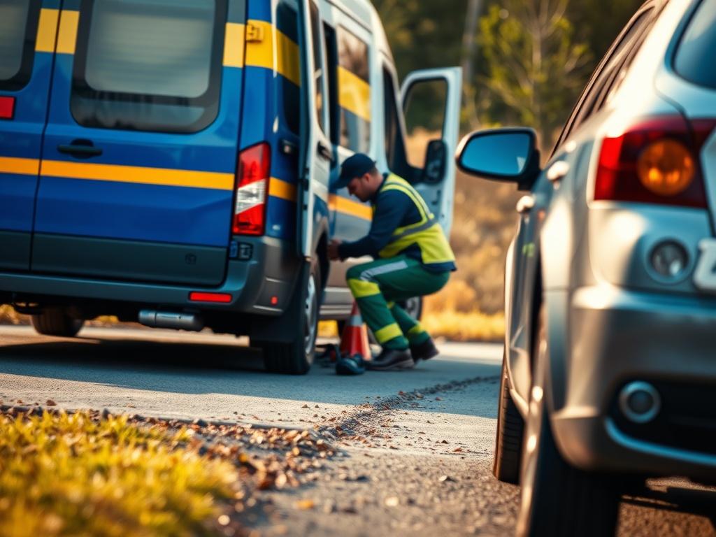 A close up shot of a roadside assistance vehicle parked