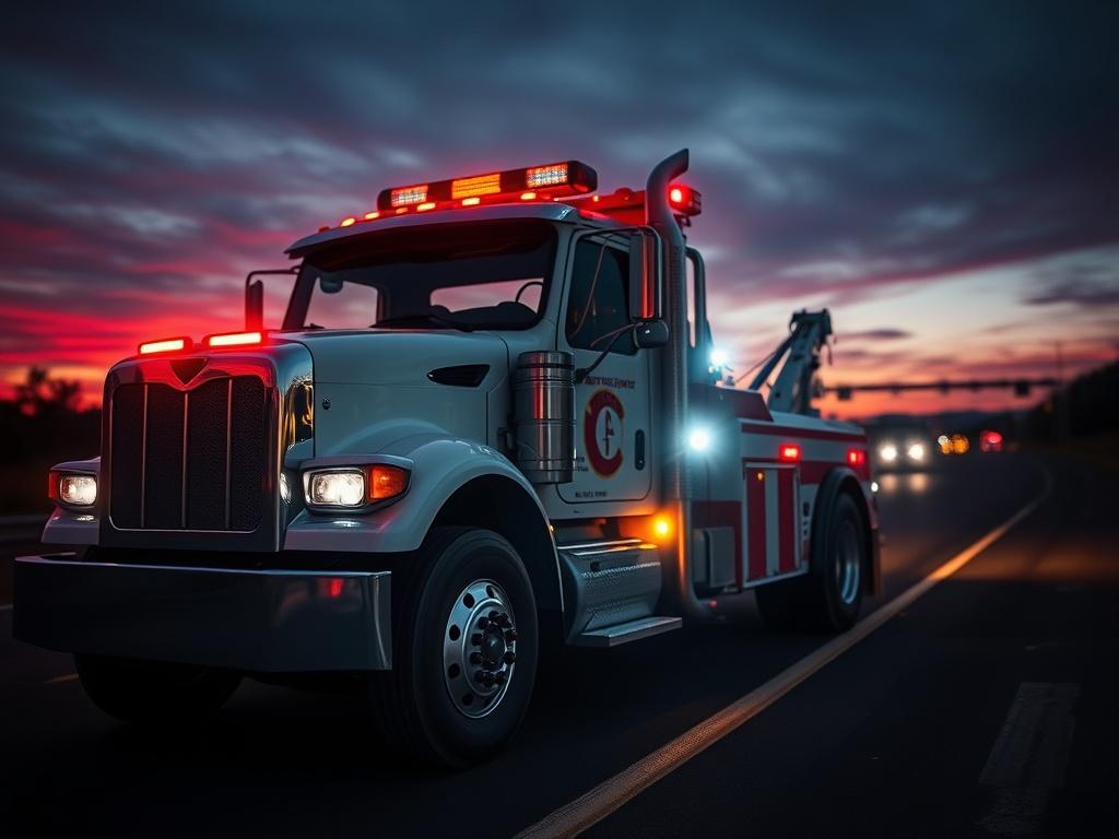 A striking close up of an emergency tow truck with