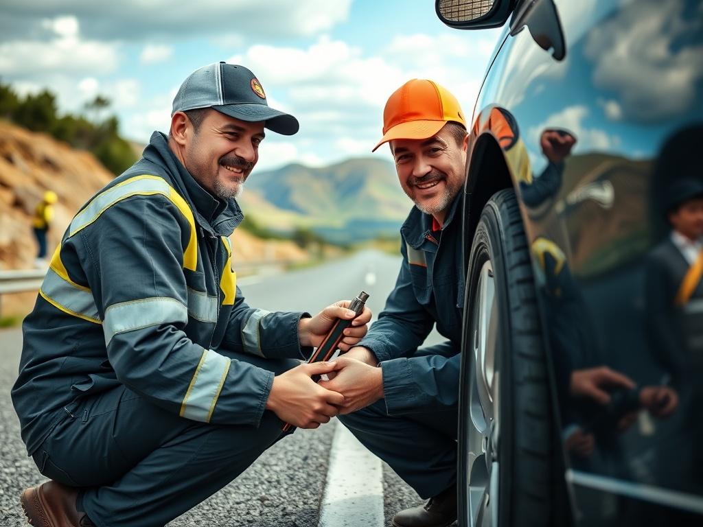 A detailed close up of a friendly roadside assistance worker