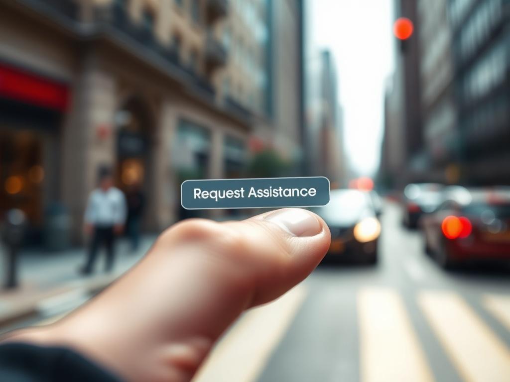 A close up image of a finger tapping the 'Request