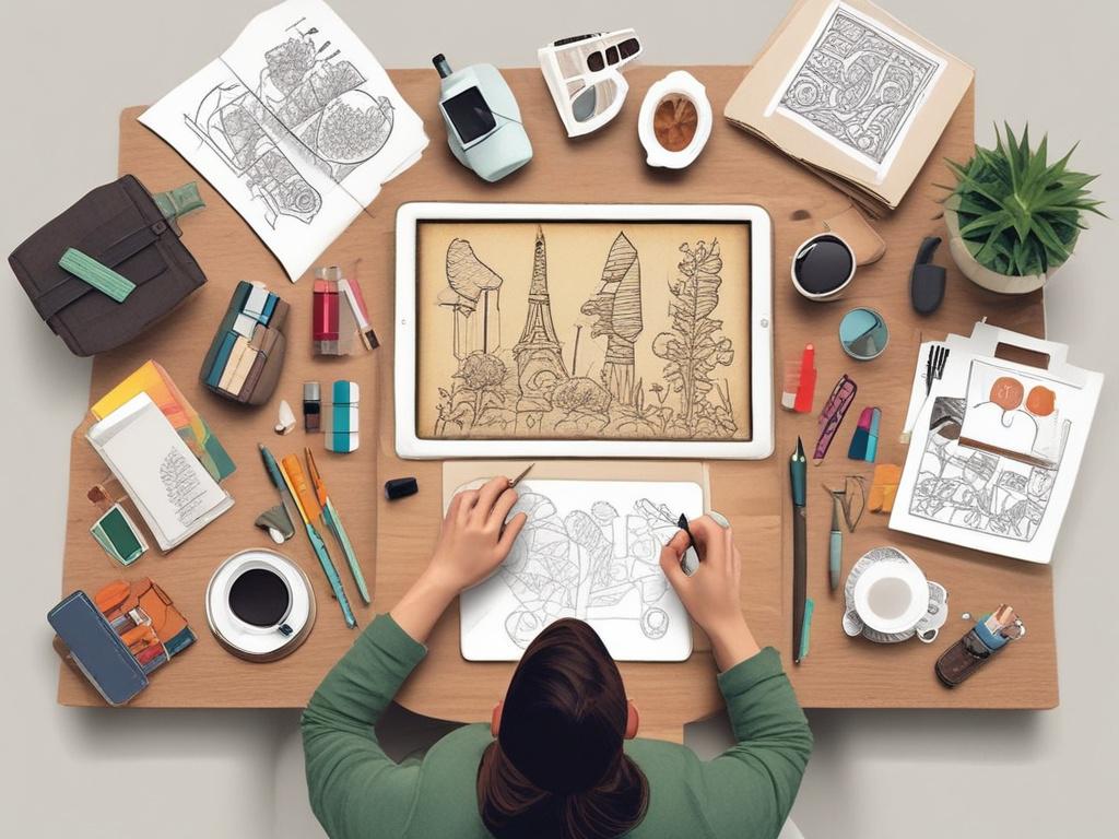 A graphic designer at work, sketching on a tablet with