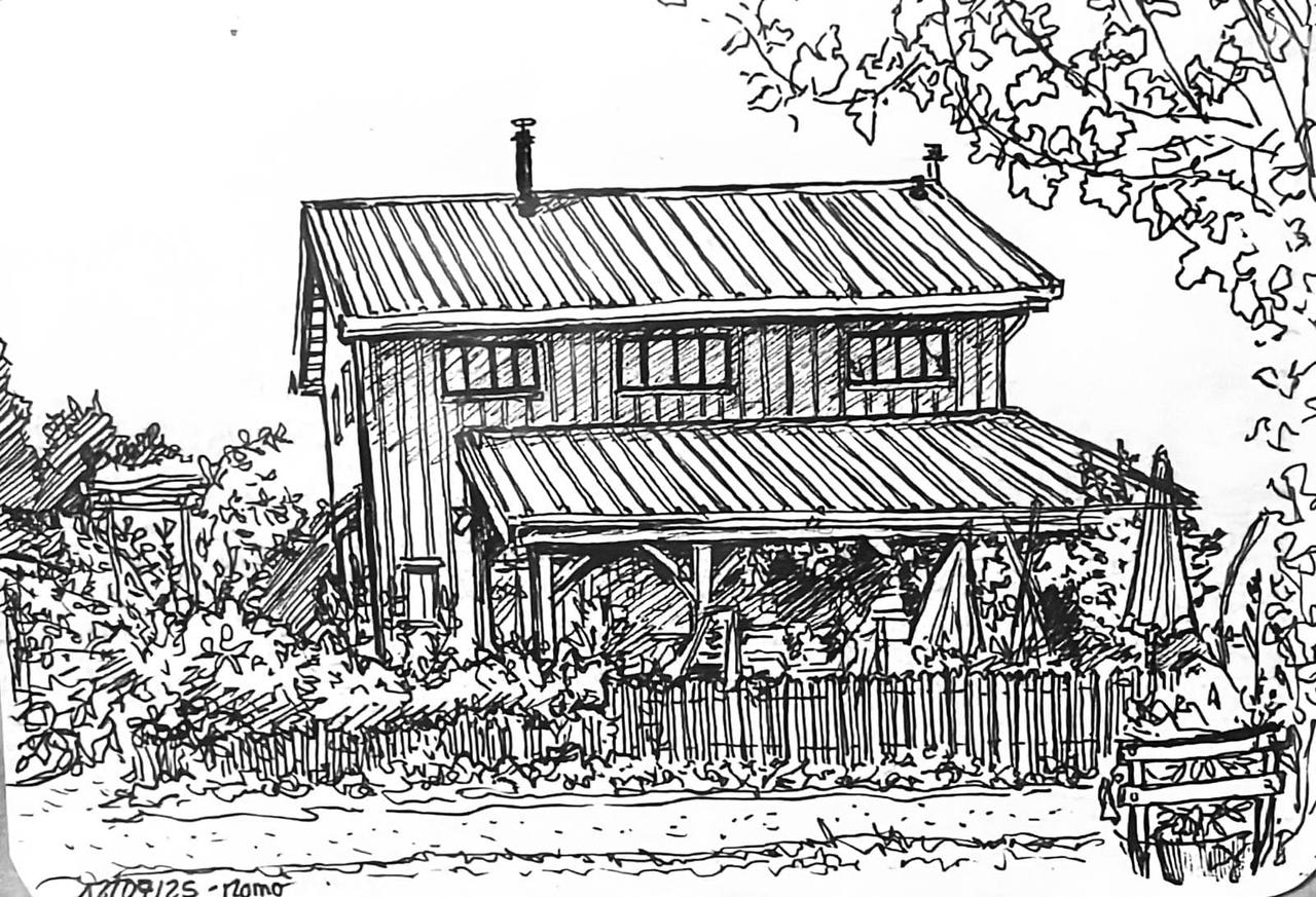 Illustration du bâtiment de vente à la Ferme de Boiséon - dessin par @ninouche.two