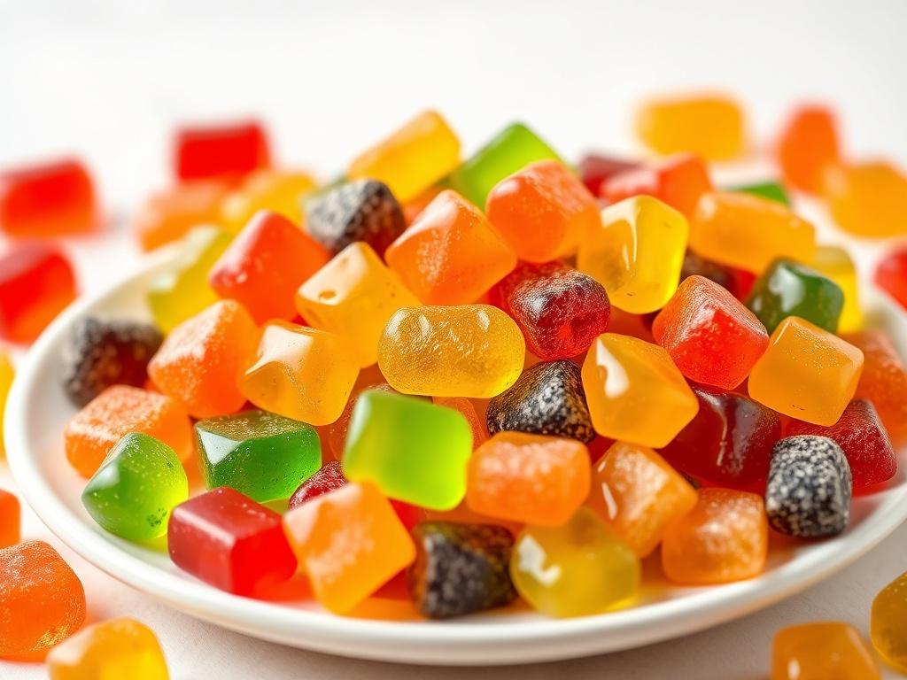 A vibrant display of assorted CBD gummies in colorful shapes