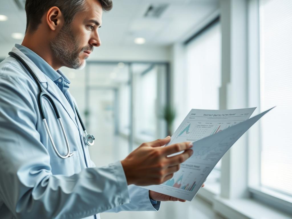 A clinician reviewing a patient's medical chart in a modern