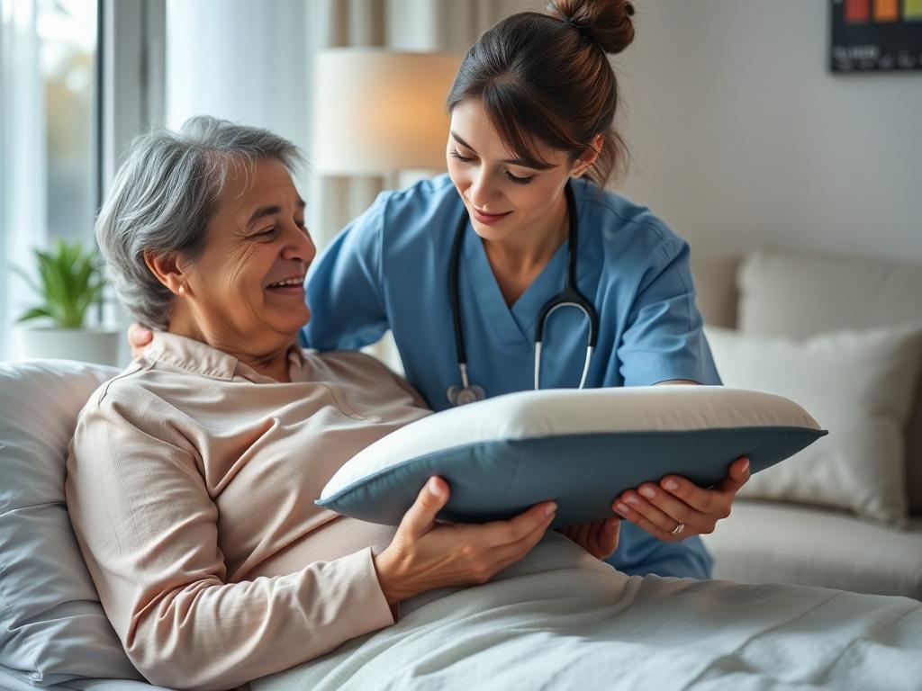A healthcare professional demonstrating repositioning techniques to a patient in