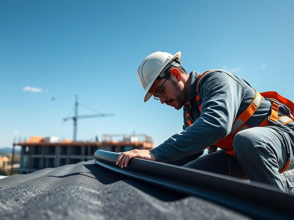 A hyper realistic close up shot of a commercial roofing