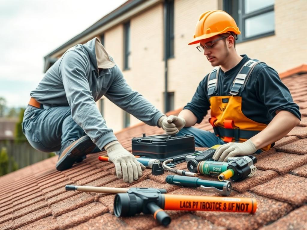 A high resolution close up shot of a roof repair