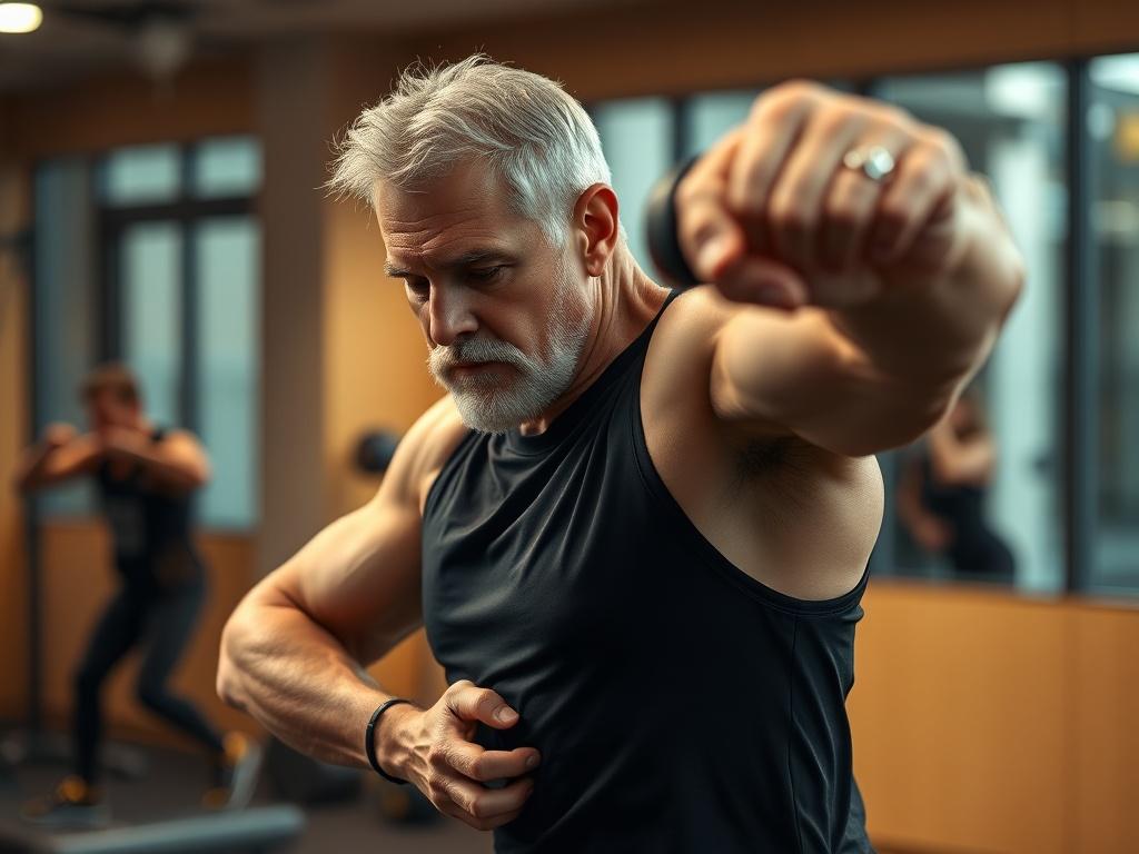 A close up shot of a middle aged adult performing