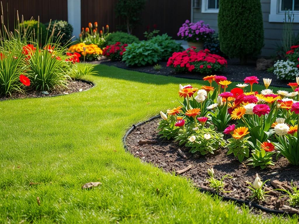 A beautifully landscaped yard after a thorough cleanup, showcasing trimmed