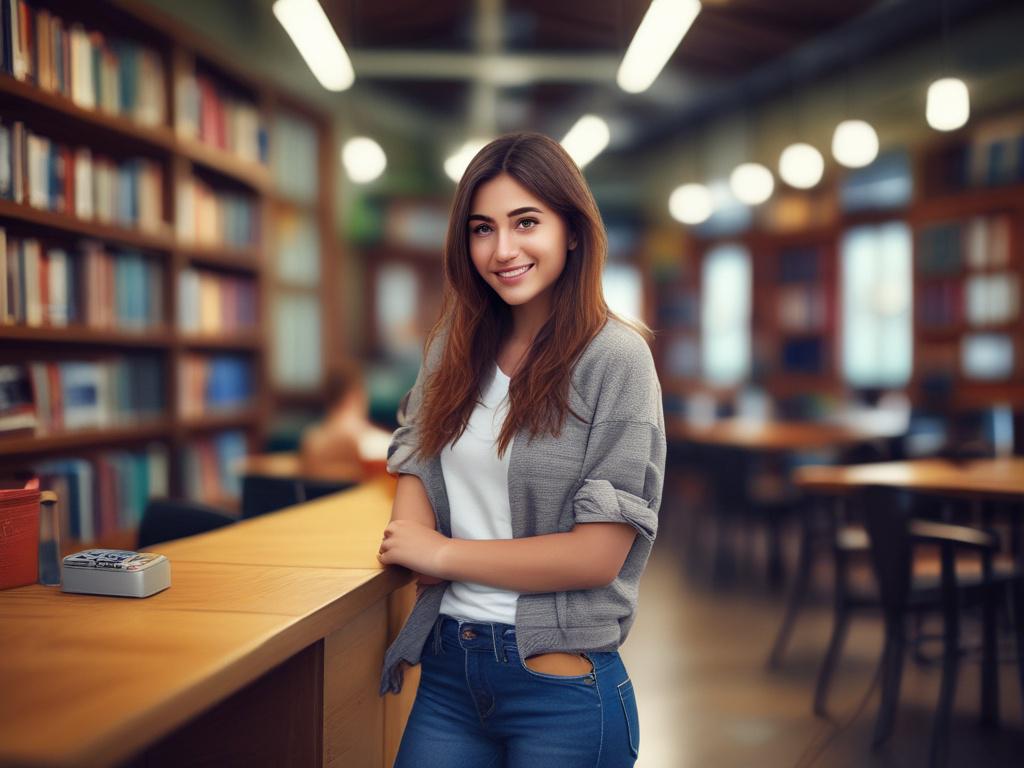 A young and attractive college student in casual attire, smiling