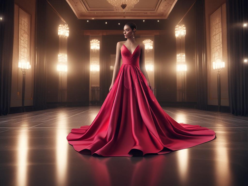 A glamorous ramp model posing confidently in a stylish evening