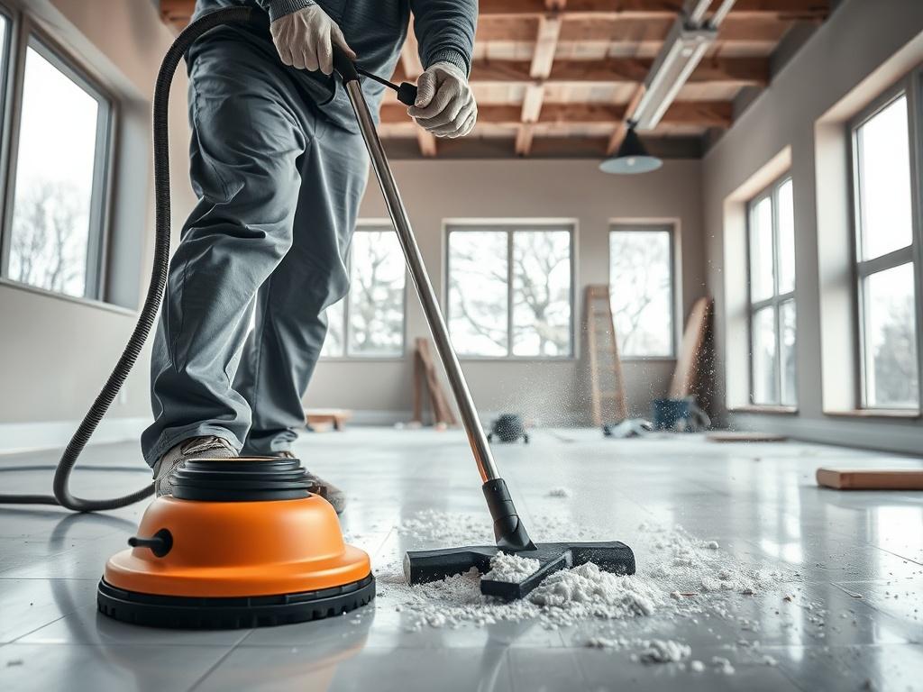 A newly constructed room being cleaned post construction  Focus