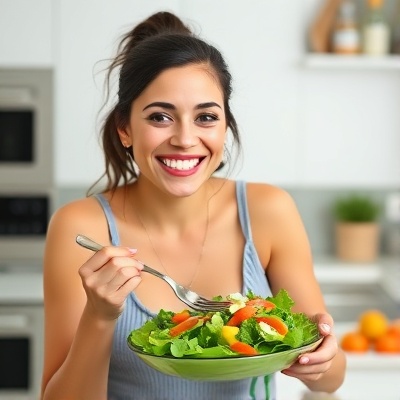 Mulher comendo alimento saudável
