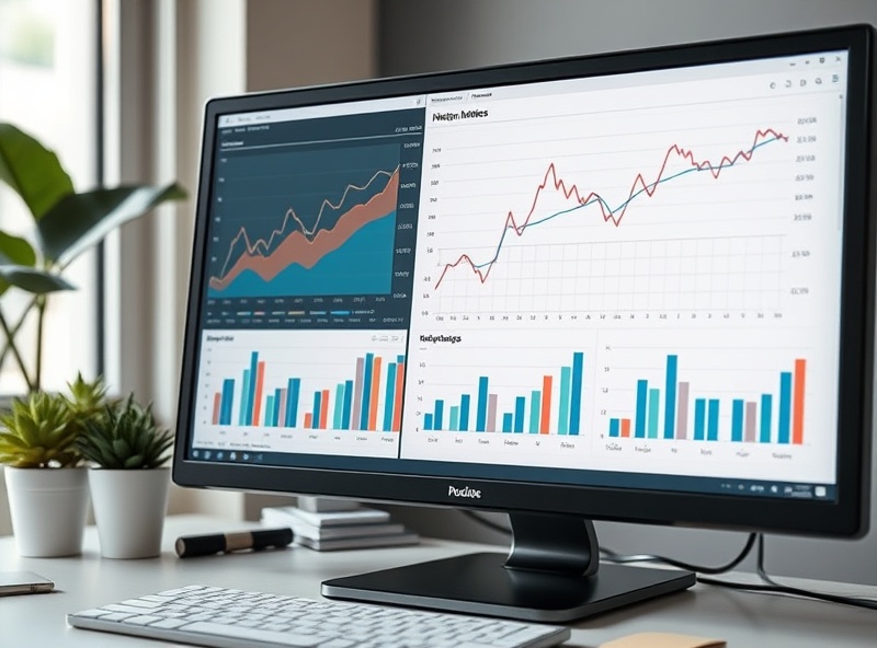 Financial charts and graphs on computer screen showing mortgage data analysis