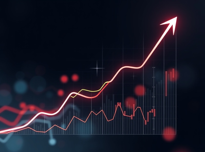 Abstract financial growth chart with upward trending lines and market indicators