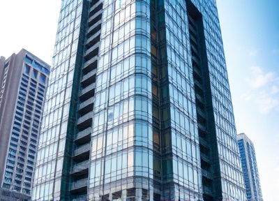 Modern condo tower with clean glass facade