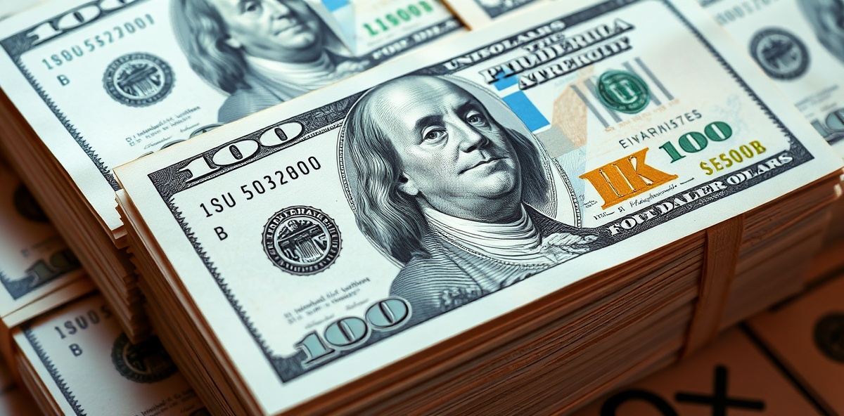 Realistic detailed bundled $100 bills representing HELOC flexibility