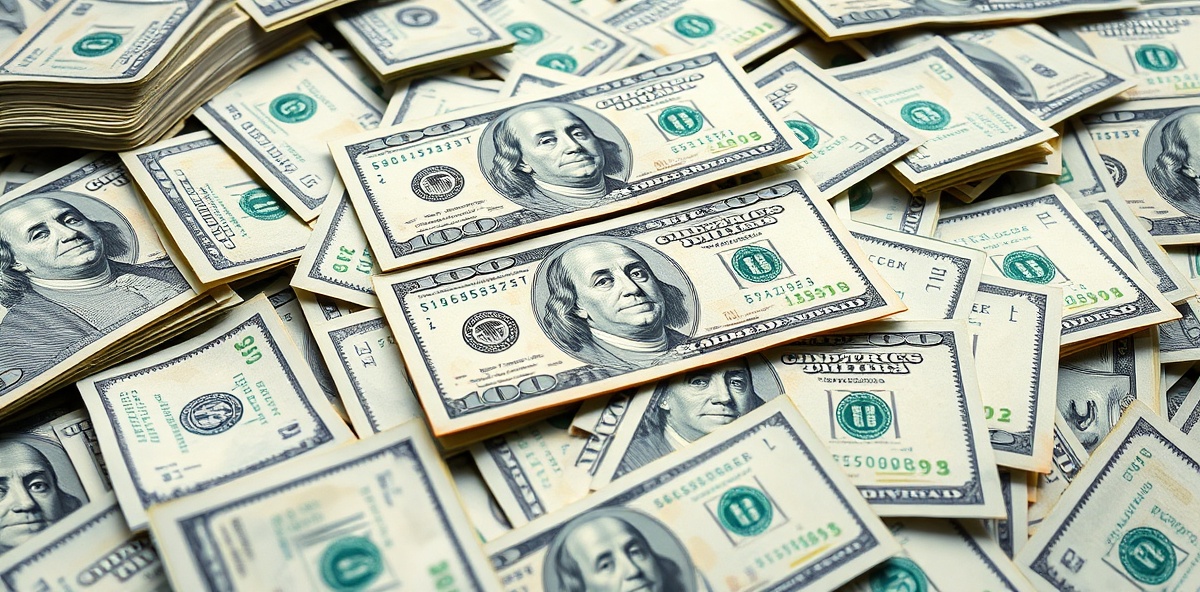 Realistic detailed piles of $100 bills representing reverse mortgage funds