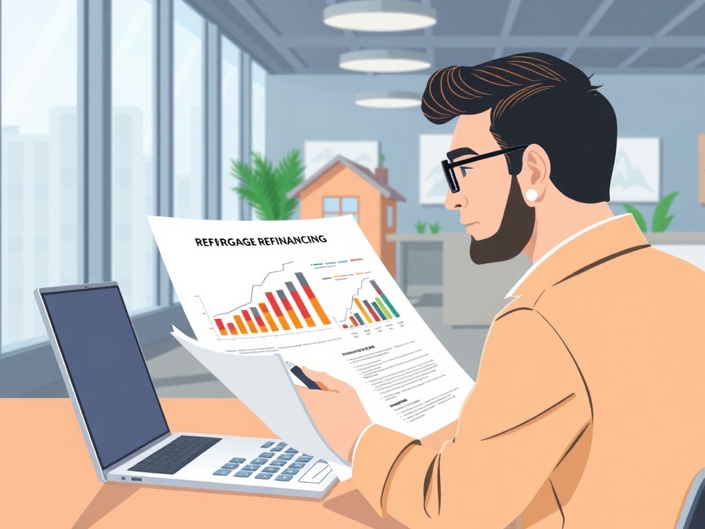 Person reviewing mortgage refinancing documents with financial charts