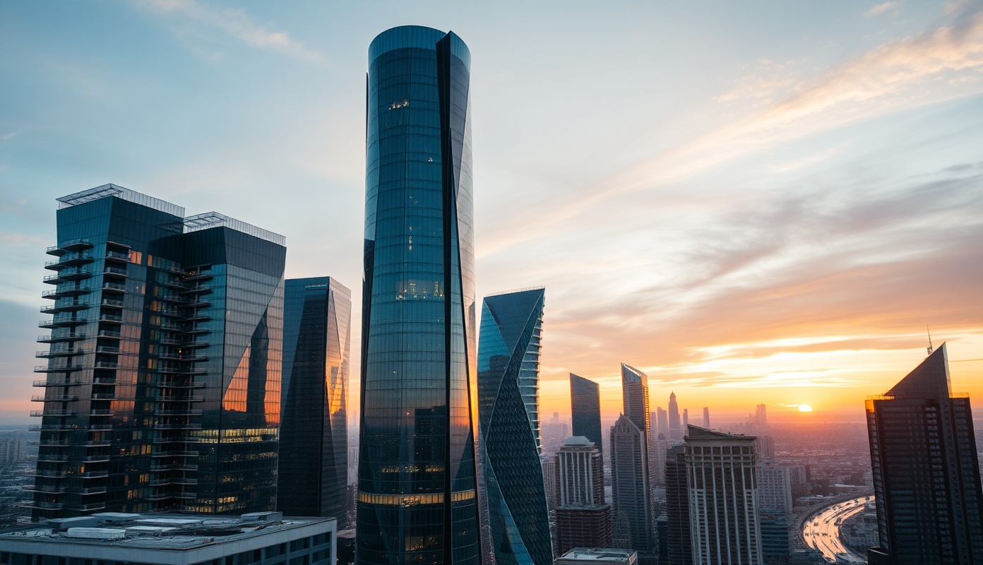 Luxury commercial real estate development and skyline