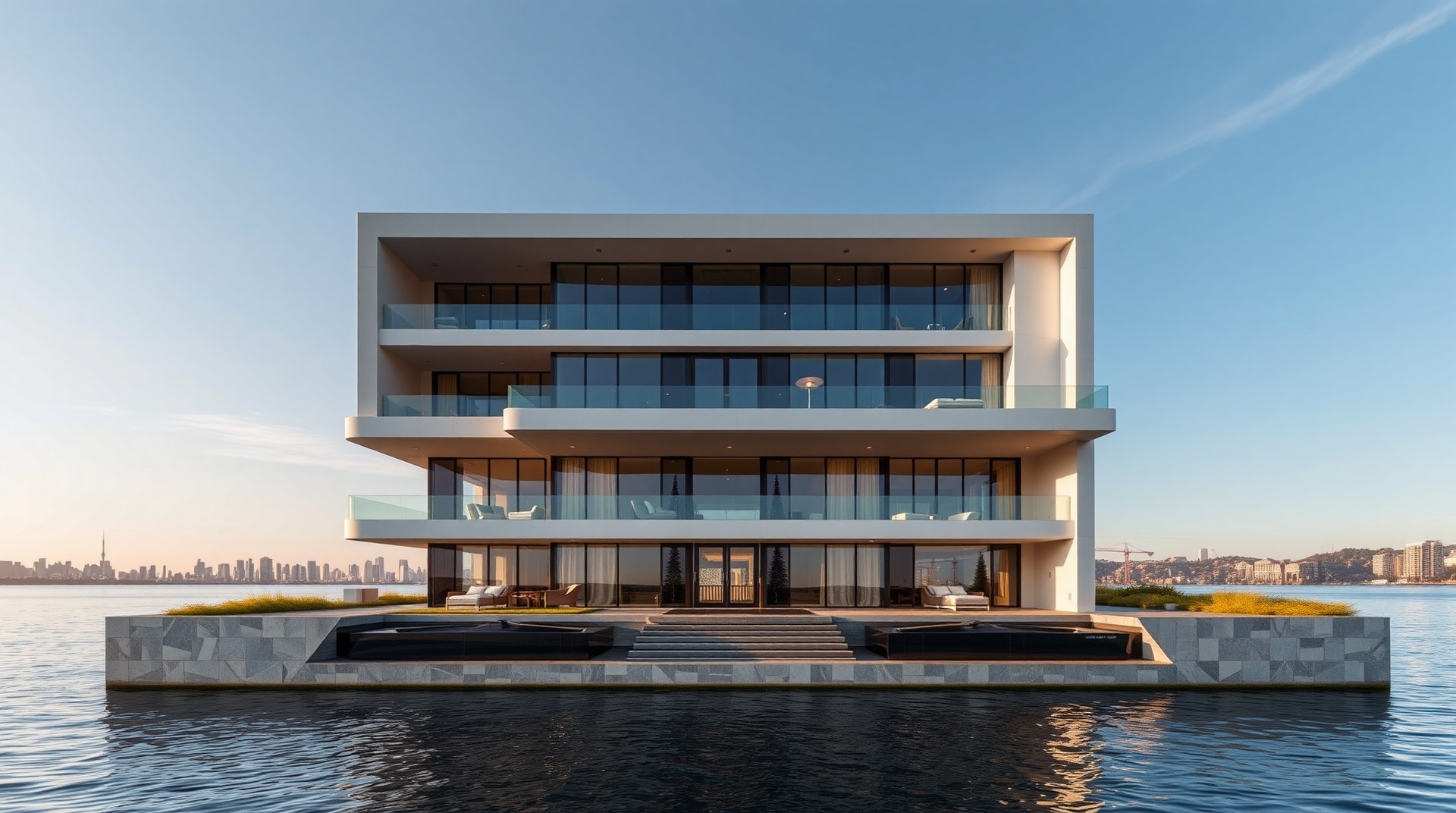 Ultra-luxury modern waterfront estate with breathtaking architecture