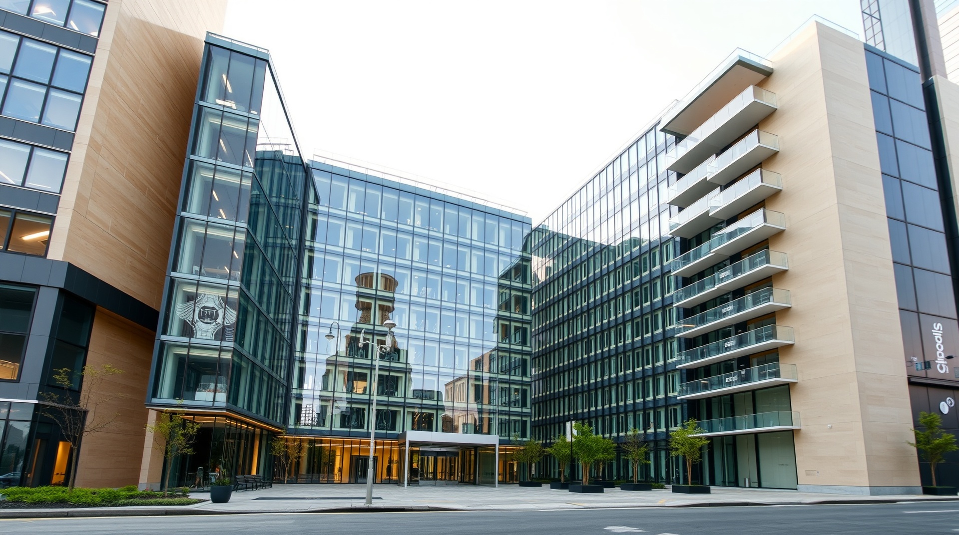 Modern commercial real estate property with professional glass and steel facade