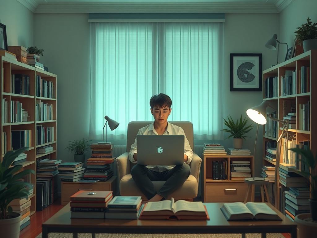 A serene and inviting study room with soft lighting and