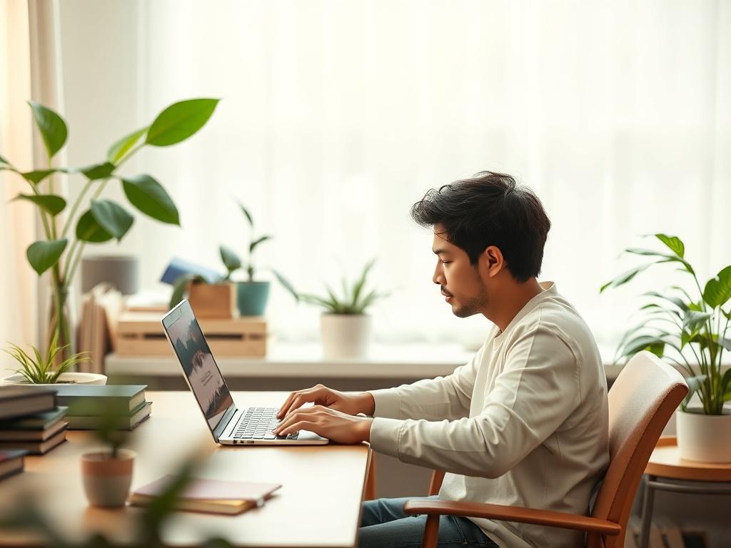 A serene study space with a person engaged in learning