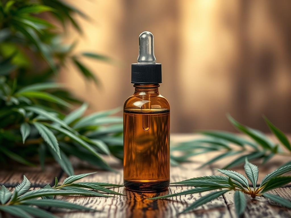 A bottle of high quality CBD oil placed on a