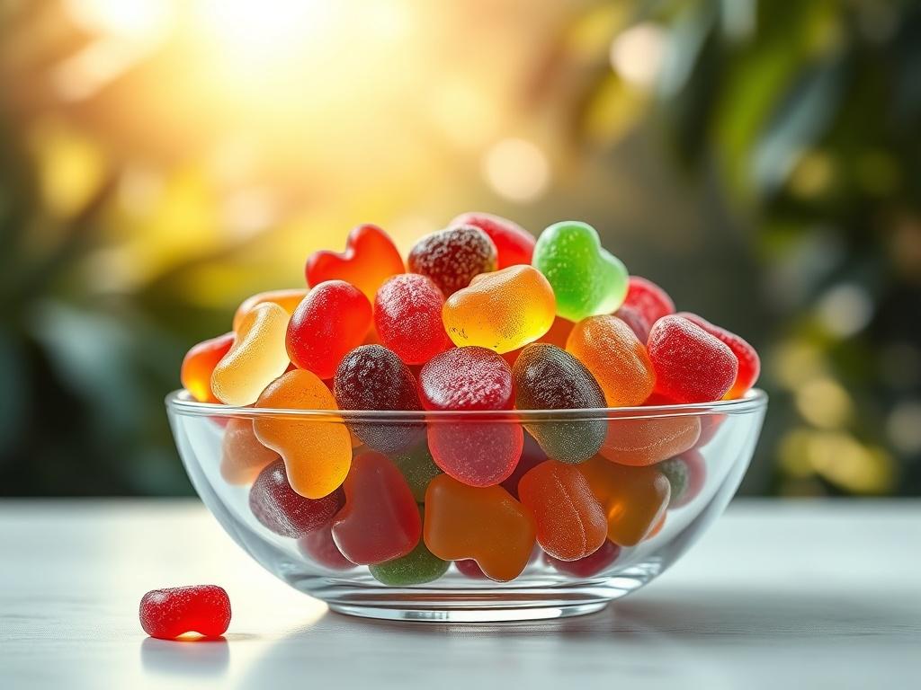 A colorful assortment of CBD gummies in different shapes and