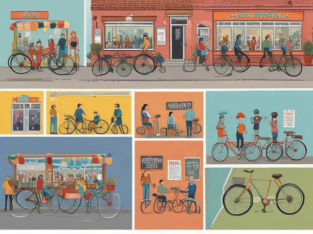1. Grand Opening
2. New Store
3. Fresh Tires
4. Coffee Cups
5. Bicycles
6. Urban Mobility
7. Excited Cyclists
8. Bright and Colorful
9. Cheeky Humor
10. Community Event
11. Sustainable Transportation
12. Casual Atmosphere
13. People Having Fun
14. Bike Accessories
15. Friendly Staff