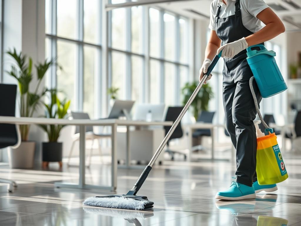 A close up shot of a professional cleaner in action,