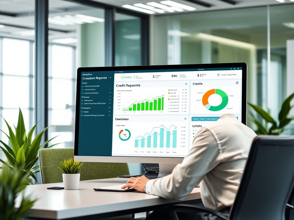 Professional credit monitoring service - real-time credit report tracking and score analytics dashboard with instant fraud alerts