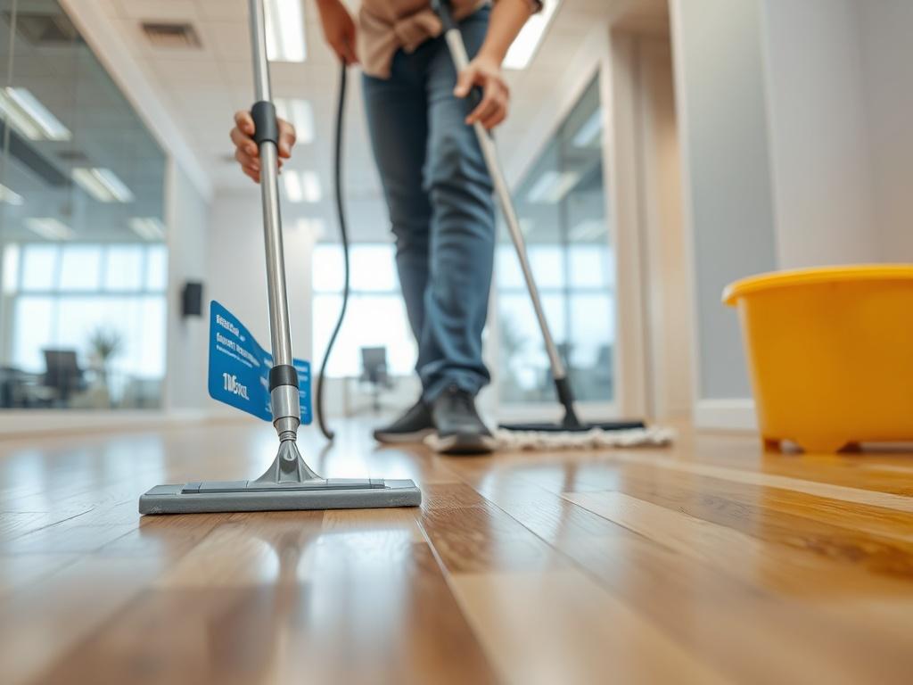 A close up shot of a professional cleaner applying a