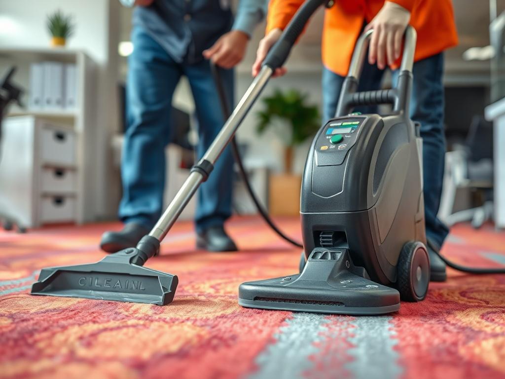 A close up shot of a carpet cleaning technician using