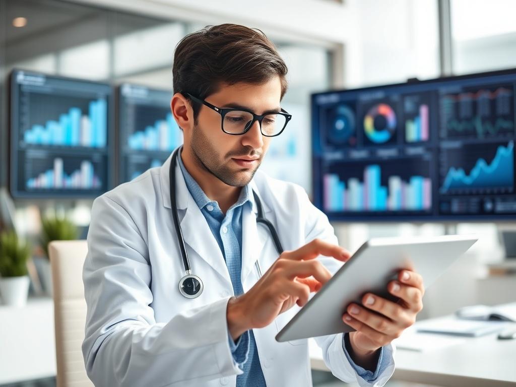 A close up shot of a clinical trial professional, focused